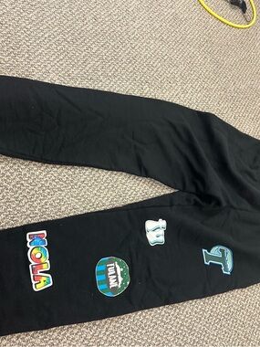Black Tulane Sweatpants with Colorful Patches
